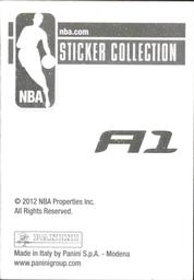 2012-13 Panini Stickers #A1 NBA Logo Back