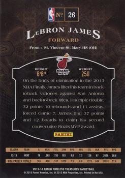 2013-14 Panini Timeless Treasures #26 LeBron James Back