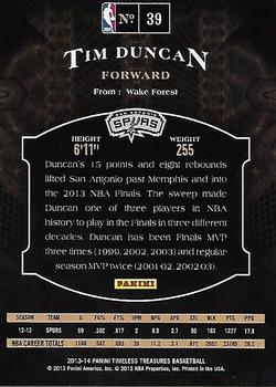 2013-14 Panini Timeless Treasures #39 Tim Duncan Back