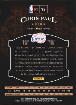 2013-14 Panini Timeless Treasures #72 Chris Paul Back