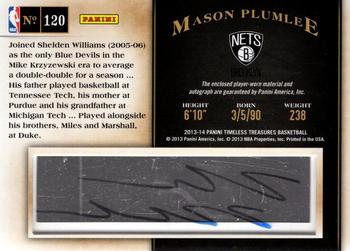 2013-14 Panini Timeless Treasures #120 Mason Plumlee Back