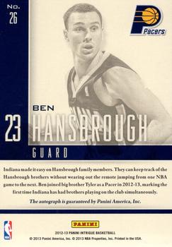 2012-13 Panini Intrigue - Impact Rookie Autographs #26 Ben Hansbrough Back
