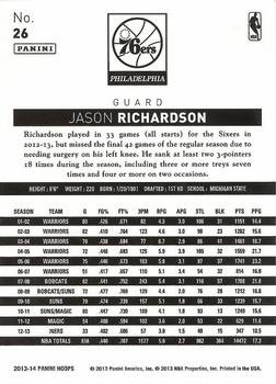 2013-14 Hoops - Red #26 Jason Richardson Back