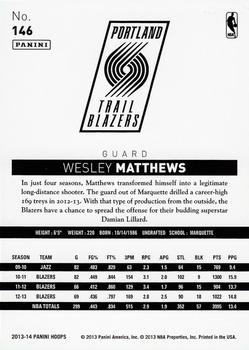 2013-14 Hoops - Gold #146 Wesley Matthews Back