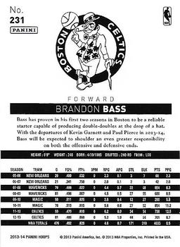 2013-14 Hoops - Gold #231 Brandon Bass Back