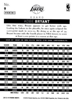 2013-14 Hoops - Blue #9 Kobe Bryant Back