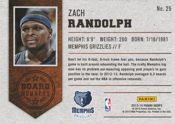 2013-14 Hoops - Board Members #25 Zach Randolph Back