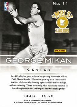 2013-14 Panini Prestige - Prestigious Pioneers #11 George Mikan Back