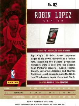2013-14 Panini Elite #82 Robin Lopez Back