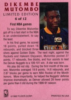 1991-92 Fleer - Dikembe Mutombo Limited Edition #6 Dikembe Mutombo Back