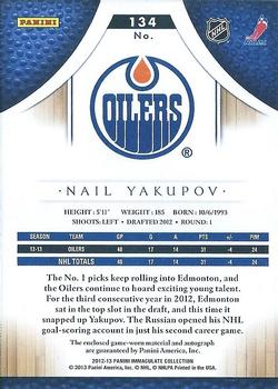 2012-13 Panini Immaculate Collection - Rookie Autographed Patches Sports Variations #134 Nail Yakupov Back