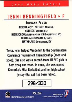 2005 Rittenhouse WNBA - Expansion Set #RC28 Jenni Benningfield Back
