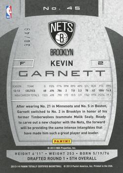 2013-14 Panini Totally Certified - Blue #45 Kevin Garnett Back