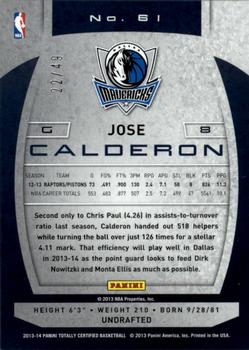 2013-14 Panini Totally Certified - Blue #61 Jose Calderon Back