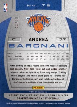 2013-14 Panini Totally Certified - Blue #76 Andrea Bargnani Back