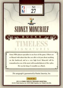 2013-14 Panini Timeless Treasures - Timeless Signatures #27 Sidney Moncrief Back