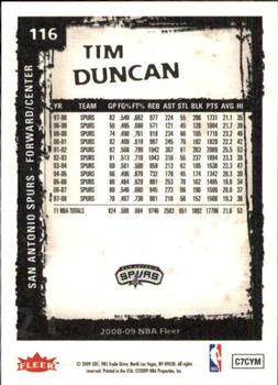 2008-09 Fleer #116 Tim Duncan Back