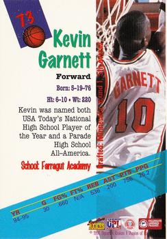 1996 Signature Rookies Premier #73 Kevin Garnett Back