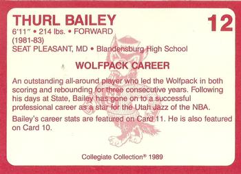 1989 Collegiate Collection North Carolina State's Finest #12 Thurl Bailey Back