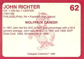 1989 Collegiate Collection North Carolina State's Finest #62 John Richter Back