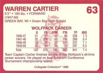 1989 Collegiate Collection North Carolina State's Finest #63 Warren Cartier Back