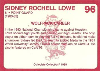 1989 Collegiate Collection North Carolina State's Finest #96 Sidney Lowe Back
