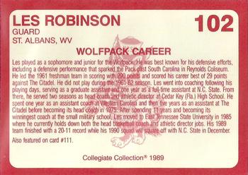1989 Collegiate Collection North Carolina State's Finest #102 Les Robinson Back