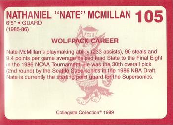 1989 Collegiate Collection North Carolina State's Finest #105 Nate McMillan Back