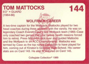 1989 Collegiate Collection North Carolina State's Finest #144 Tom Mattocks Back
