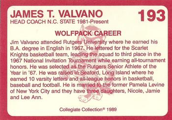 1989 Collegiate Collection North Carolina State's Finest #193 James T. Valvano Back