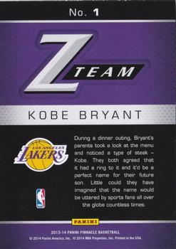 2013-14 Pinnacle - Z-Team #1 Kobe Bryant Back