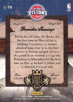 2013-14 Panini Court Kings #78 Brandon Jennings Back