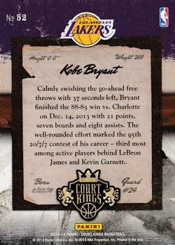 2013-14 Panini Court Kings #52 Kobe Bryant Back
