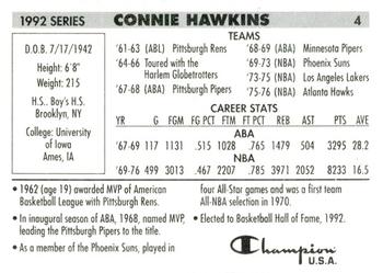 1992 Champion Hall of Fame Inductees #4 Connie Hawkins Back