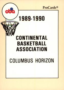 1989-90 ProCards CBA #75 Columbus Horizon Checklist Front