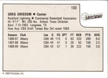 1989-90 ProCards CBA #100 Greg Grissom Back