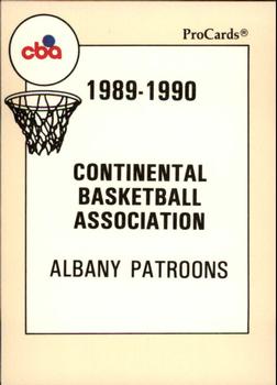 1989-90 ProCards CBA #101 Albany Patroons Checklist Front