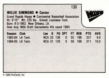 1989-90 ProCards CBA #130 Willie Simmons Back