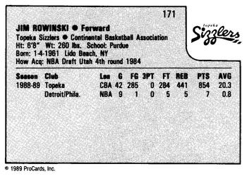 1989-90 ProCards CBA #171 Jim Rowinski Back