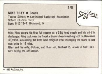 1989-90 ProCards CBA #178 Mike Riley Back