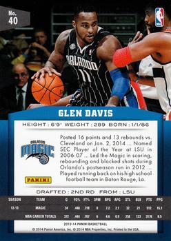 2013-14 Panini #40 Glen Davis Back