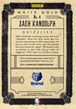 2013-14 Panini Gold Standard - White Gold Threads #4 Zach Randolph Back