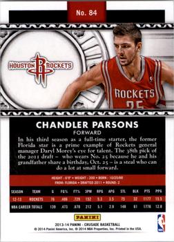 2013-14 Panini Crusade #84 Chandler Parsons Back