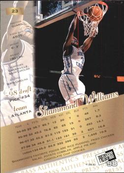 1998 Press Pass Authentics #23 Shammond Williams Back