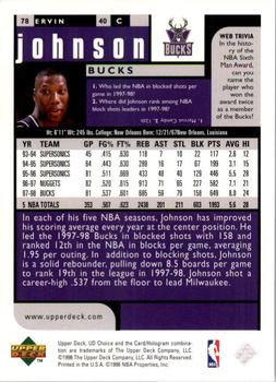 1998-99 UD Choice #78 Ervin Johnson Back