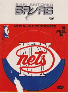 1977-78 Fleer NBA Team Stickers #NNO New York Nets Logo / San Antonio Spurs Script Front