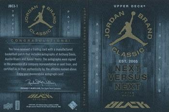 2013-14 Upper Deck Black - Jordan Brand Classic Triple Autographs #JBC3-1 Austin Rivers / Anthony Davis / Xavier Henry Back