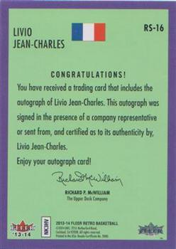 2013-14 Fleer Retro - '92-93 Fleer Rookie Sensations Autographs #RS-16 Livio Jean-Charles Back