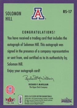 2013-14 Fleer Retro - '92-93 Fleer Rookie Sensations Autographs #RS-17 Solomon Hill Back