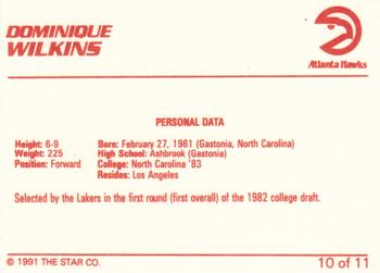 1990-91 Star Dominique Wilkins #10 Dominique Wilkins / Personal Data Back